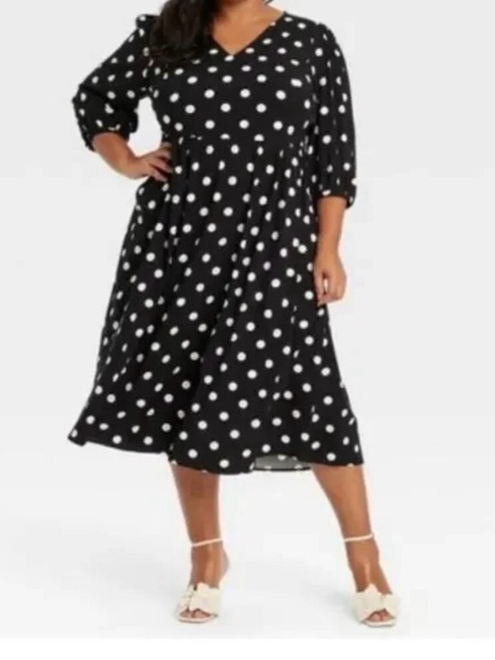 Ava & Viv Black and White Polka Dot Midi Dress